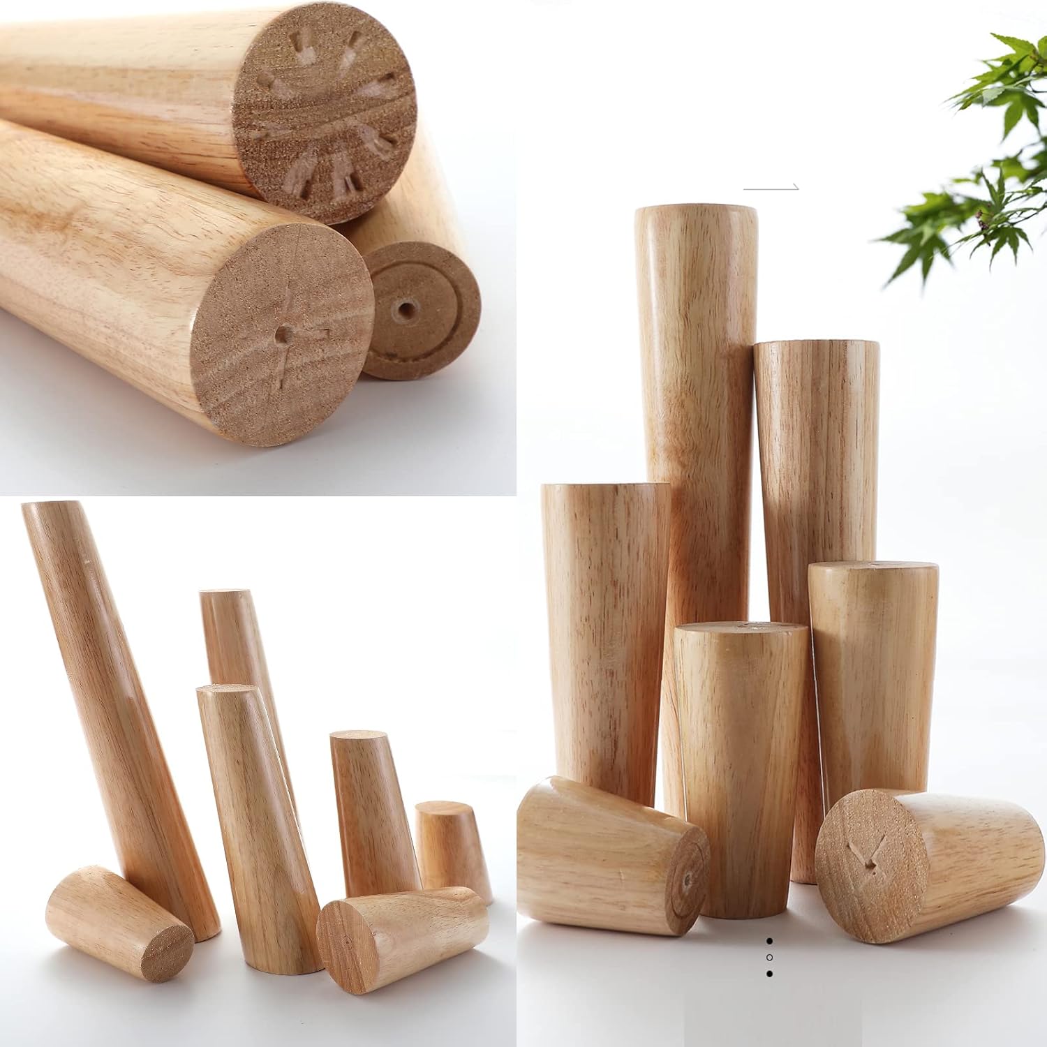 Solid Wood Furniture Legs,Straight Cone/Oblique Cone Sofa Legs,Hardware Furniture Wood Legs/Feet for Armchair/Solid Thick Cabinet Feet/Dining Table Legs,Set of 4 (15cm/5.9in,Straig