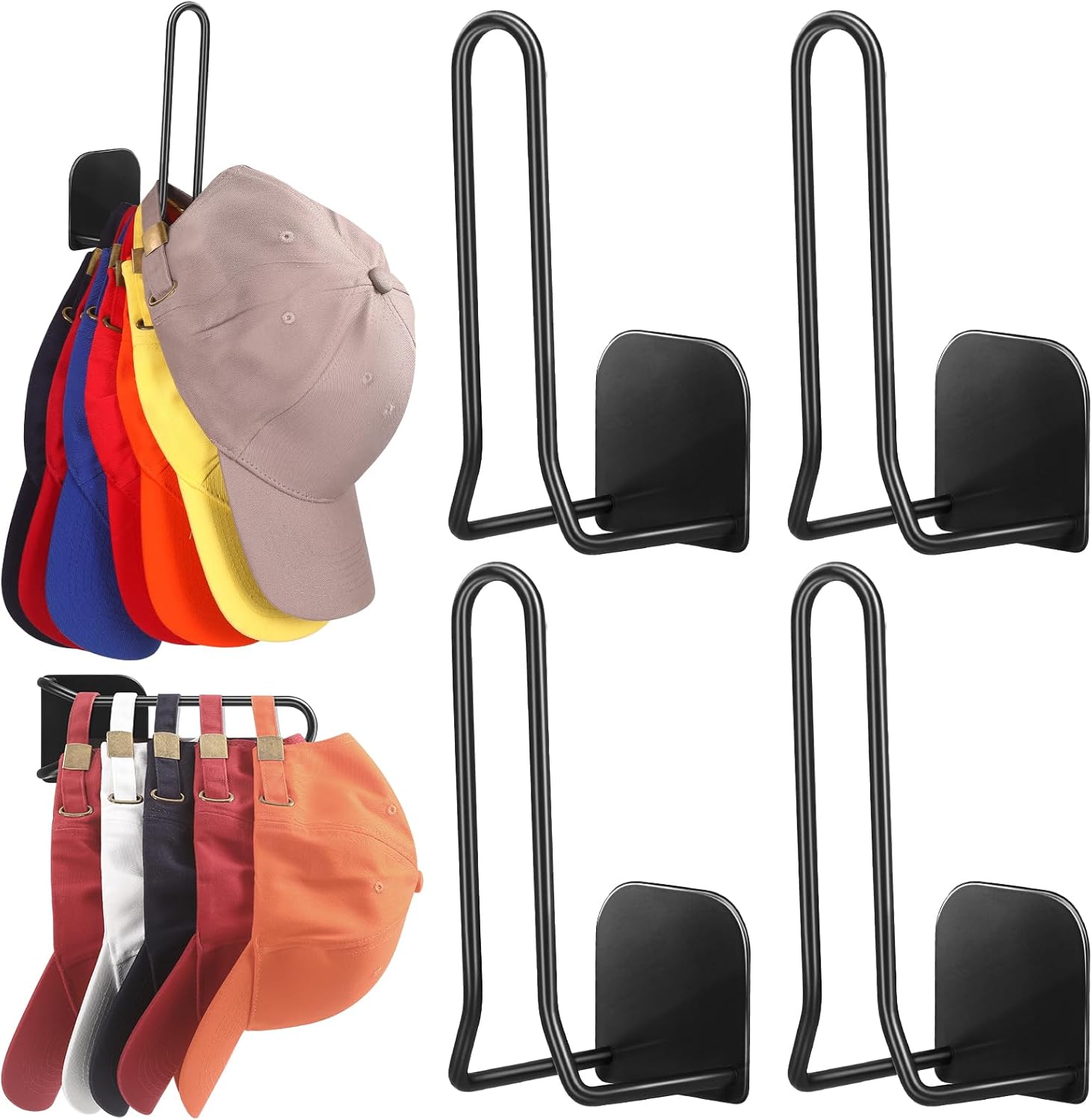 Amazon.com: Letohoumia Hat Rack for Wall 4 Pack, Metal Adhesive Hat ...