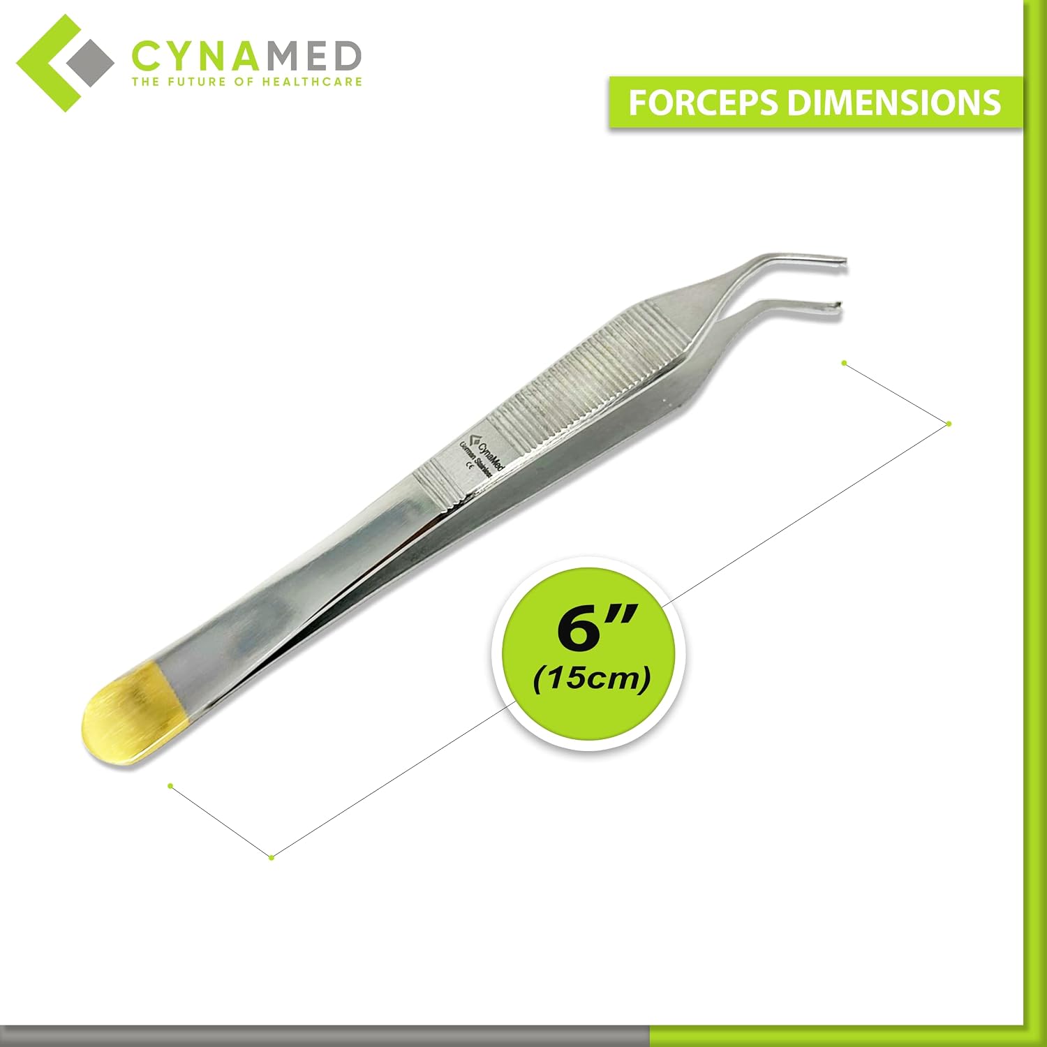 Cynamed Set of 2 Adson Forceps with Gold Handle - 6 in. Straight Fine Point Surgical Veterinary Instruments (1x2 Teeth)