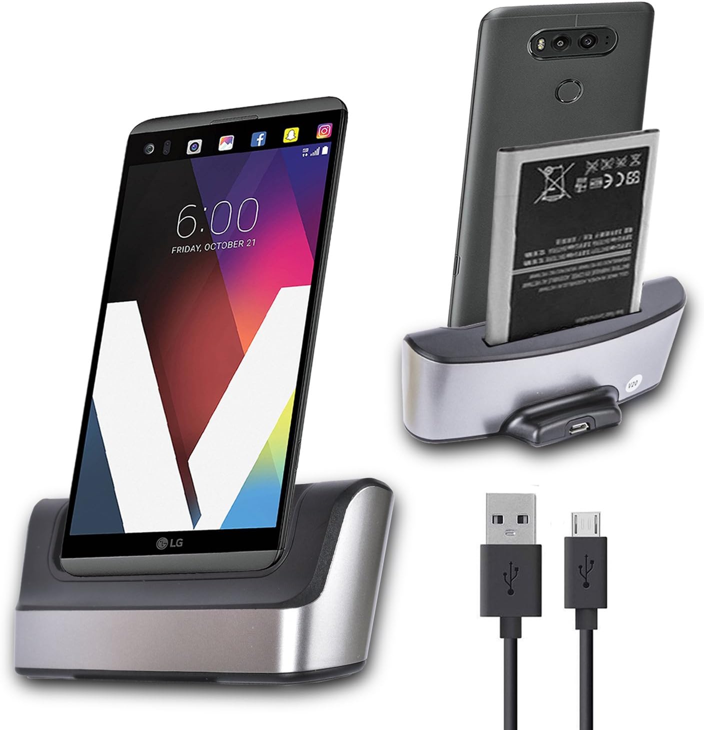 LG V20 Charger Dock Cradle, LG V20 Charging Station, Slook Dual Desktop Dock Charger with USB Cable-Support Charging Spare Mobile Cell Phone Charger Dock for LG V20