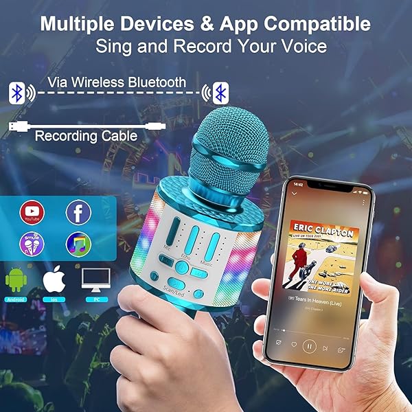 MicQutr LED Drahtloses Bluetooth Karaoke Mikrofon zum Singen, Spielzeug Kinder, Heim KTV Karaoke Maschine, Tragbares KTV Lautsprecher Recorder für Android/iPhone/iPad/PC - 3