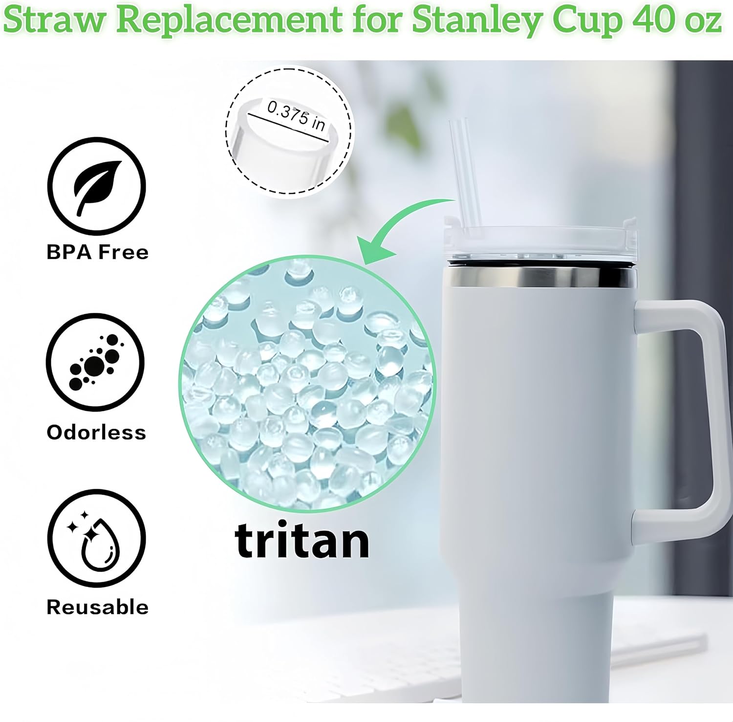 Replacement Straws for Stanley 40oz Tumbler, 12 Inch, 6-Pack