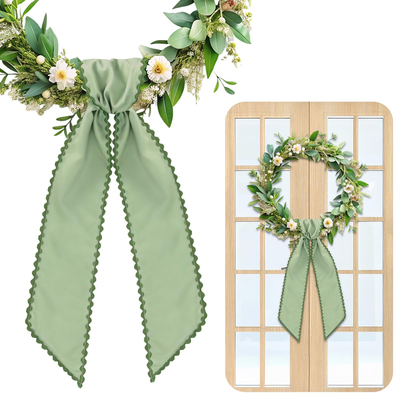 Banda festoneada verde salvia para corona de puerta y decoracion de eventos en casa