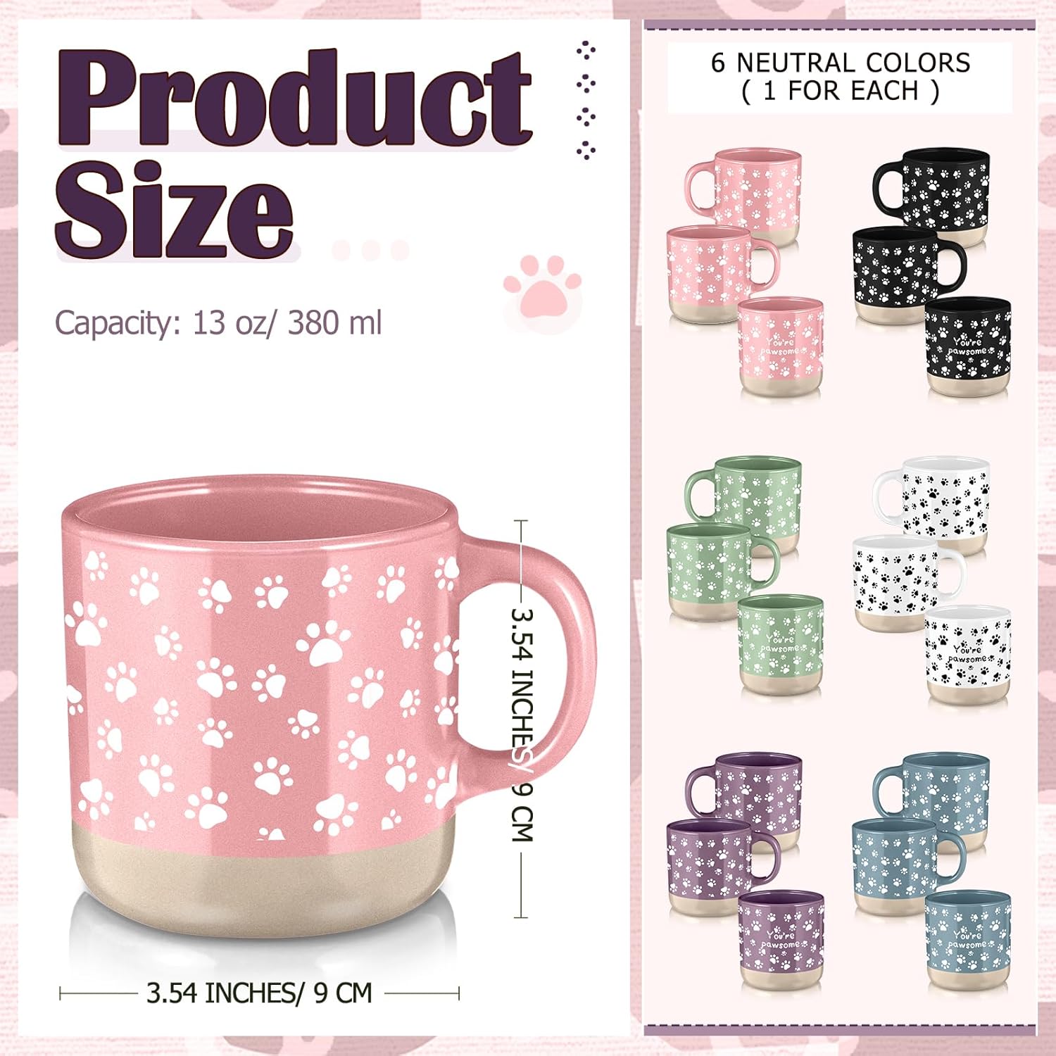 Meanplan 6 Pcs Vet Tech Ceramic Coffee Mugs 13 oz You're Pawsome Mug Veterinarian Vet Tech Appreciation Cup Graduation Thank You Gifts for Veterinary Medicine Assistant Nurse(Fresh Color) - Image 2