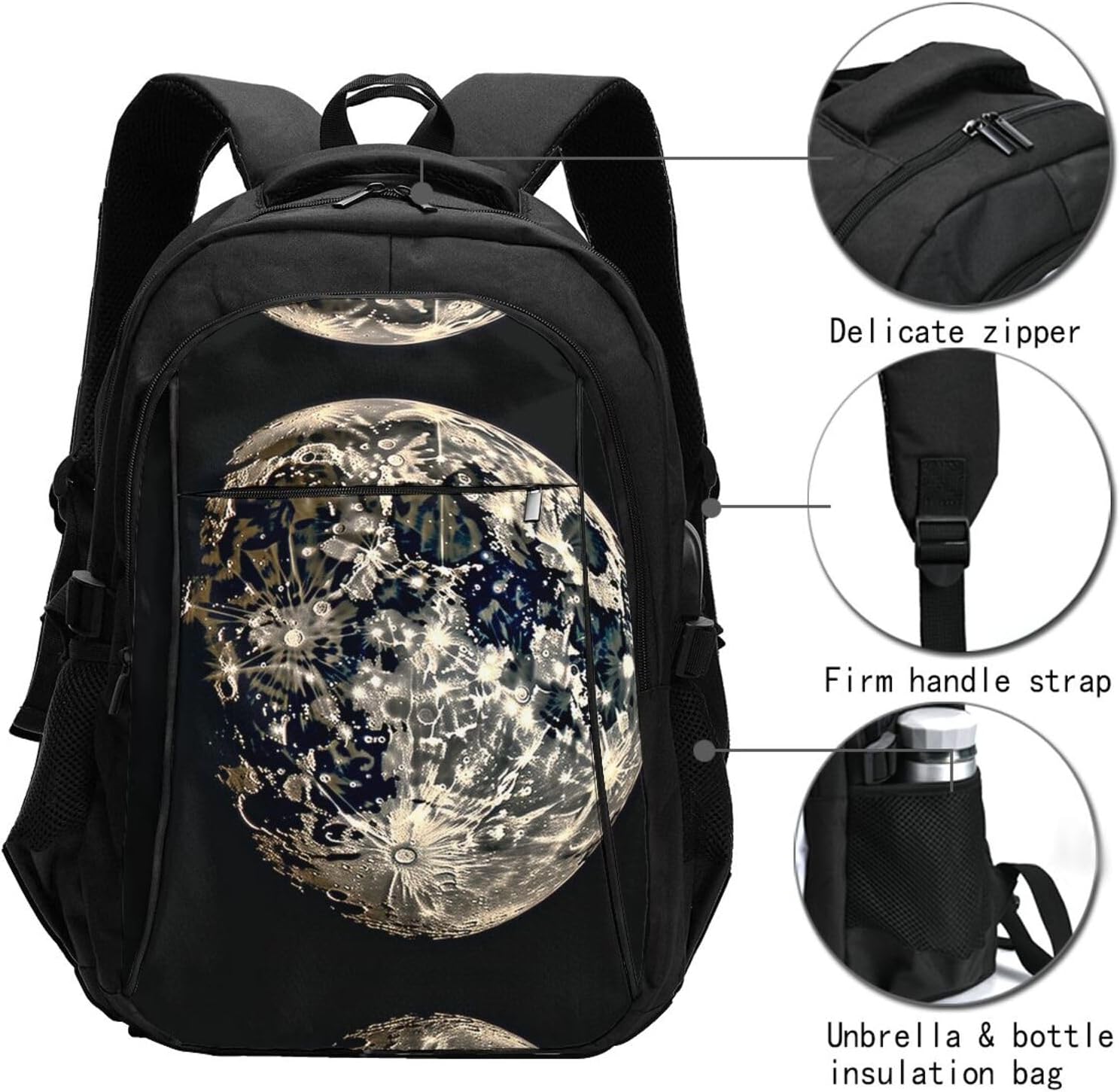 Travel Laptop Backpack Business Backpack for Men Women Retro Moon Pattern Travel Backpack with USB Charging Port image 3