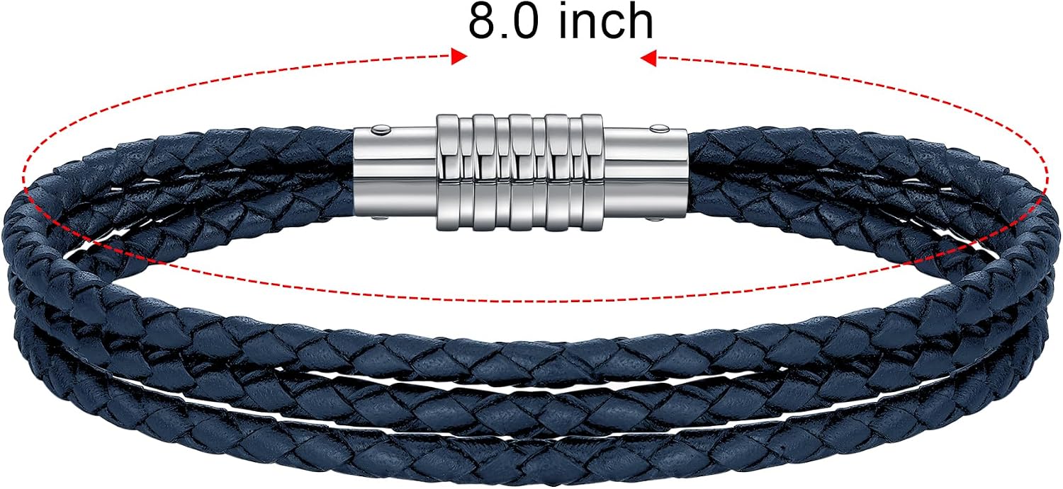 Genuine Leather Bracelet for Men - Stainless Steel Clasp & - Gift for Him, Boyfriend, Husband