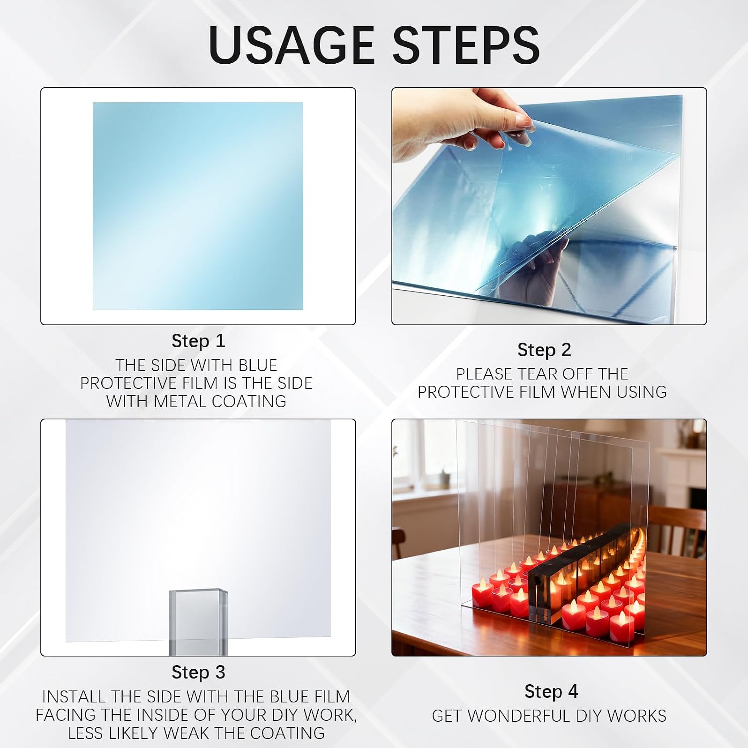 3 Pcs Acrylic Two Way Mirror Sheets - 12x12x0.04 Inch Infinity See-Through Glass for Magic Projects, 30% Transparent (3, 12x12x0.04)