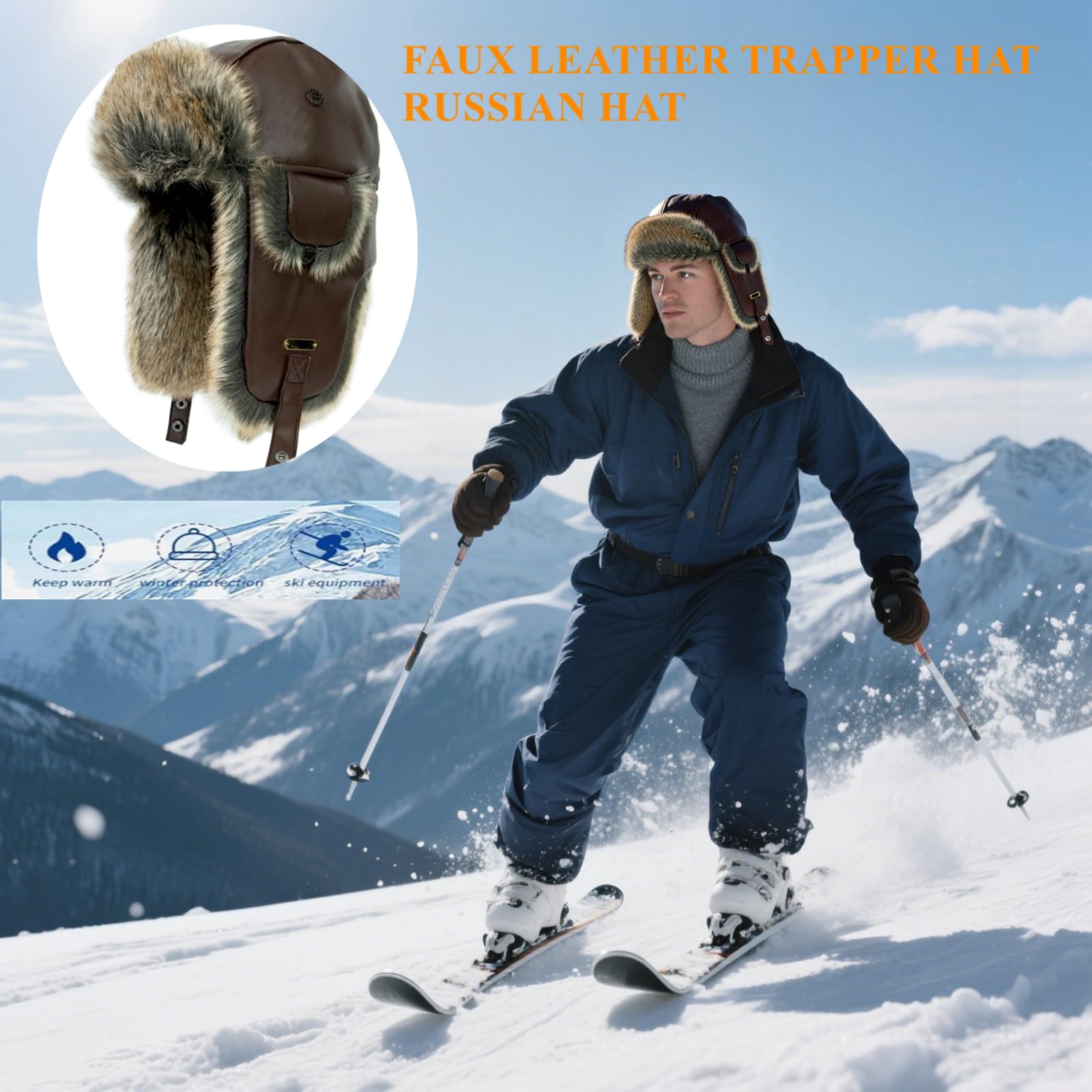 HEYANN Gorro de aviador ruso para hombre y mujer, piel de oveja artificial, gorro de invierno Ushanka cálido con orejeras unisex