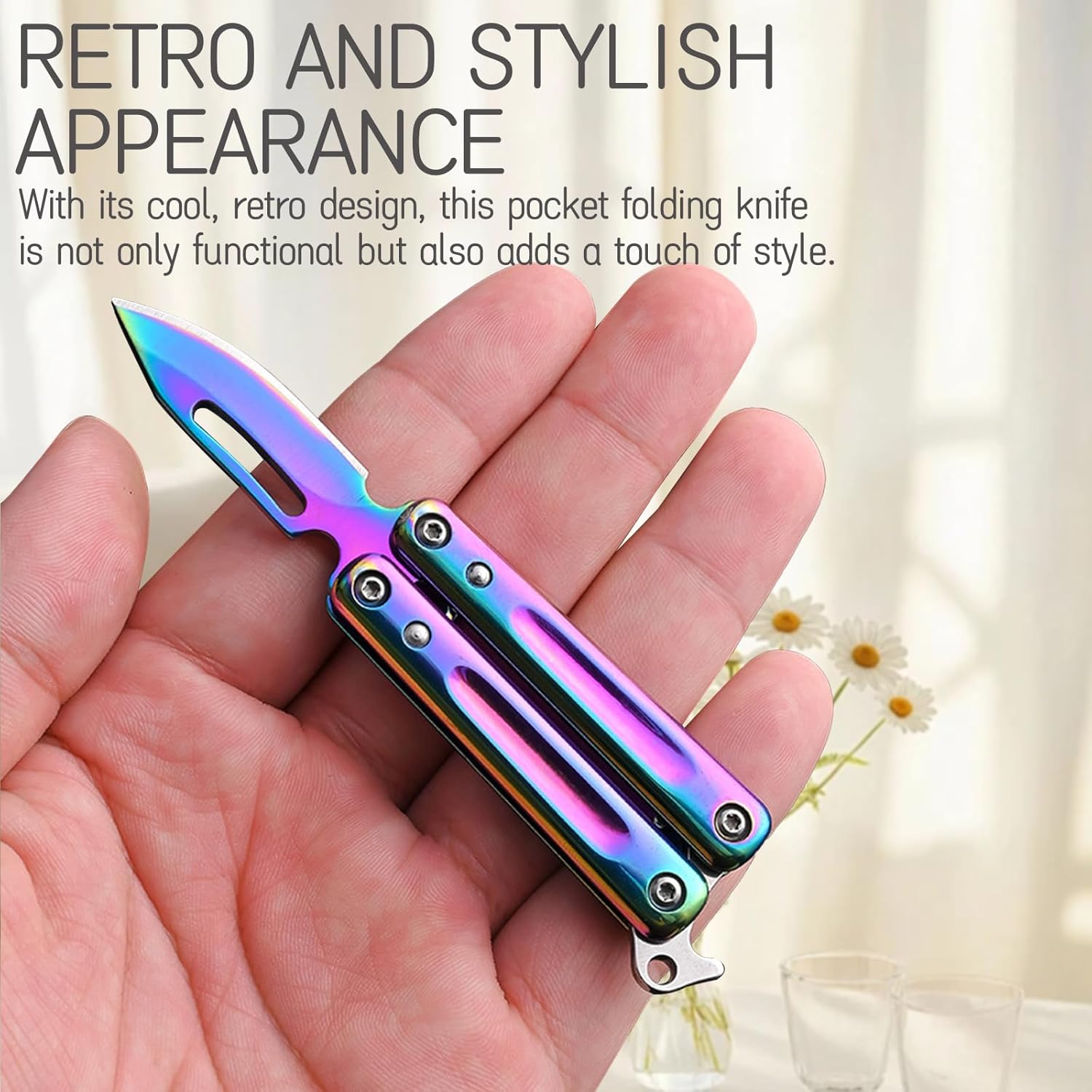 Retro Small Pocket Folding Knife - Stainless Steel Blade,Box Cutter, EDC Tool for Camping, Hiking, and Outdoor Activities (Silver)