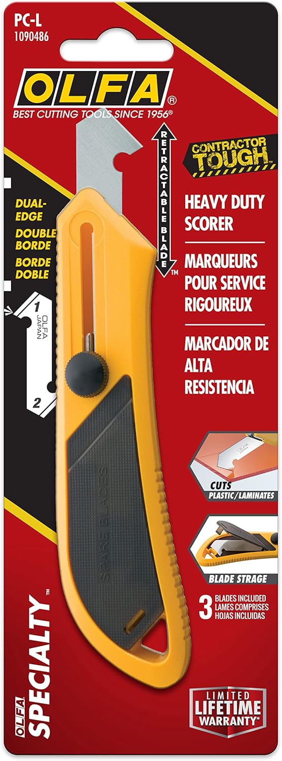 OLFA Plastic Laminate Cutter (PC-L) - Heavy Duty Scoring Tool w/Ratchet Lock & 2 Extra Blades for Laminate, Plastic, Plexiglass, Flooring, Replacement Blades: OLFA PB-800 Laminate Cutter Blade