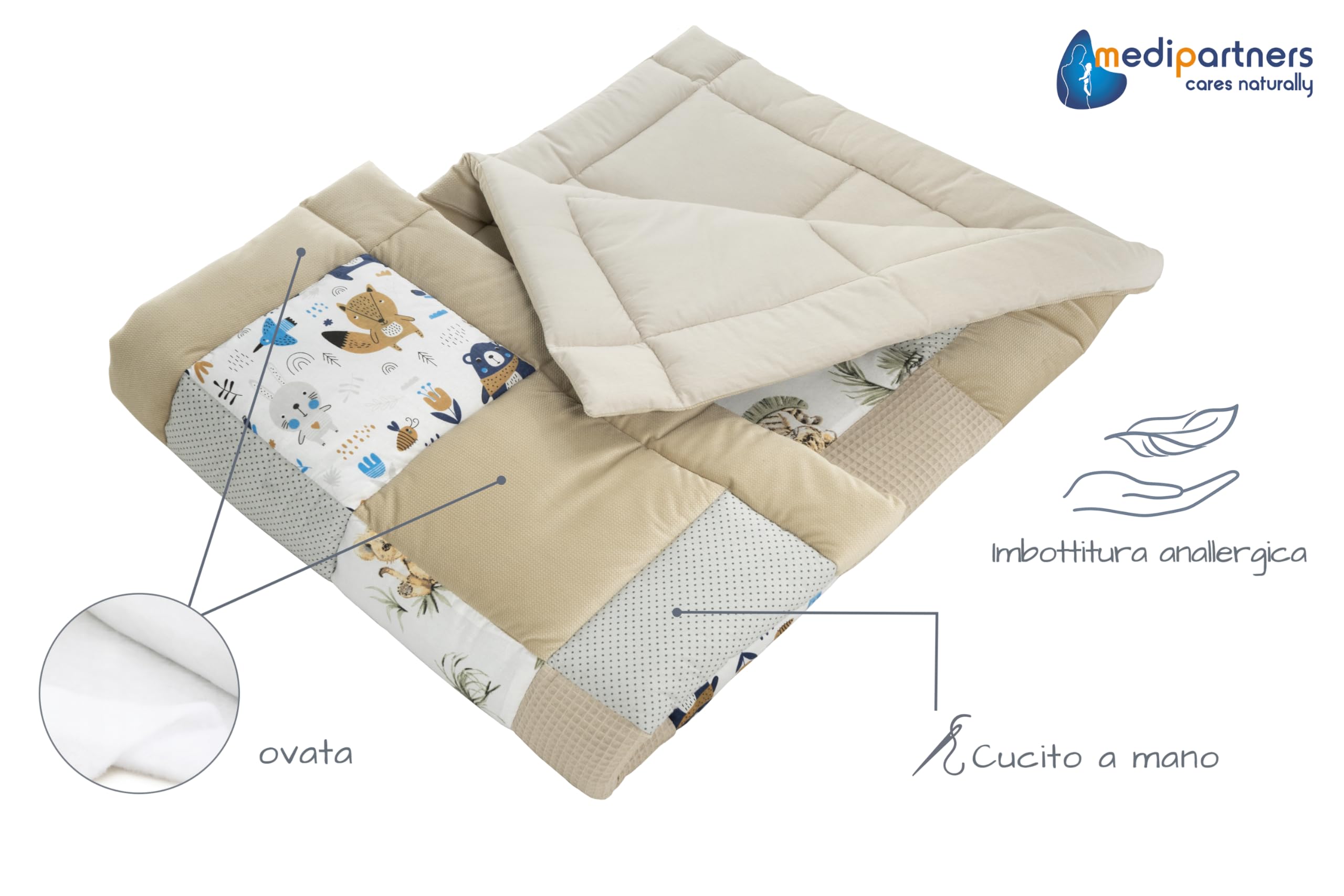 Medi Partners Coperta per neonati 100% cotone 120x120cm multifunzionale Morbido spesso Tappetino da gioco Inserto per box