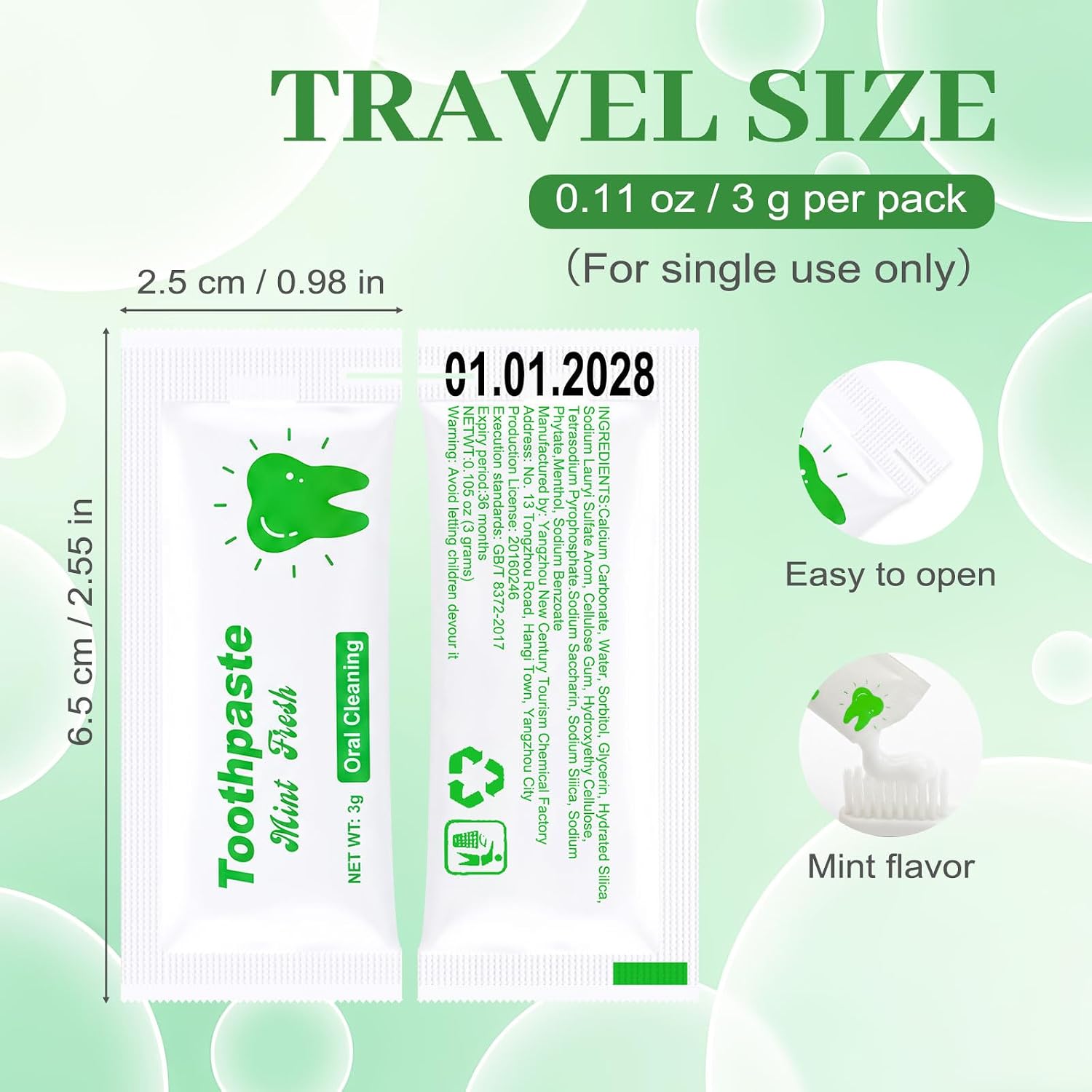 100 Pack Mini Toothpaste Bulk,Mint Flavor 0.105 oz Extra Small image 2