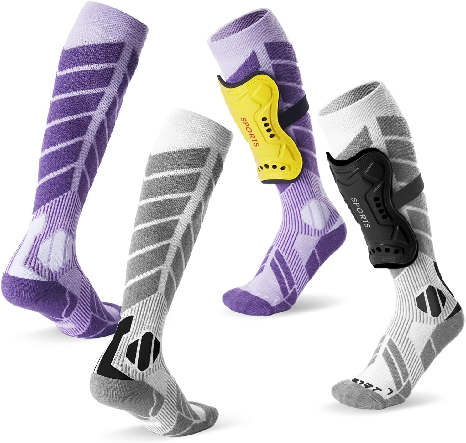 Ski Socks Sets, 2 Pairs Merino Wool Ski Socks + Shin Guards,Thermal Warm Thick Knee High Long Stocking, Thick Knee High Stocking for Skiing, Cycling, Hiking and Snowboarding Outdoor sport - Image 6