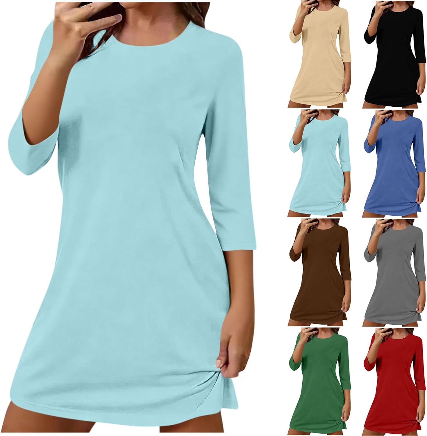 2026 Nightgown for Women 3/4 Sleeve Sleep Dress Round Neck Loose Fit Soft Nightwear Lounge Fall Summer Sleepwear