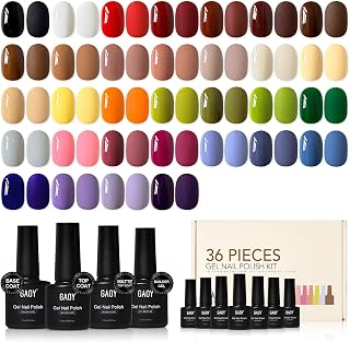 GAOY 36-Pc Gel Nail Polish Set: 32 All-Season Colors + Base, Glossy/Matte Top Coats & Builder for 4-Week DIY Manicure