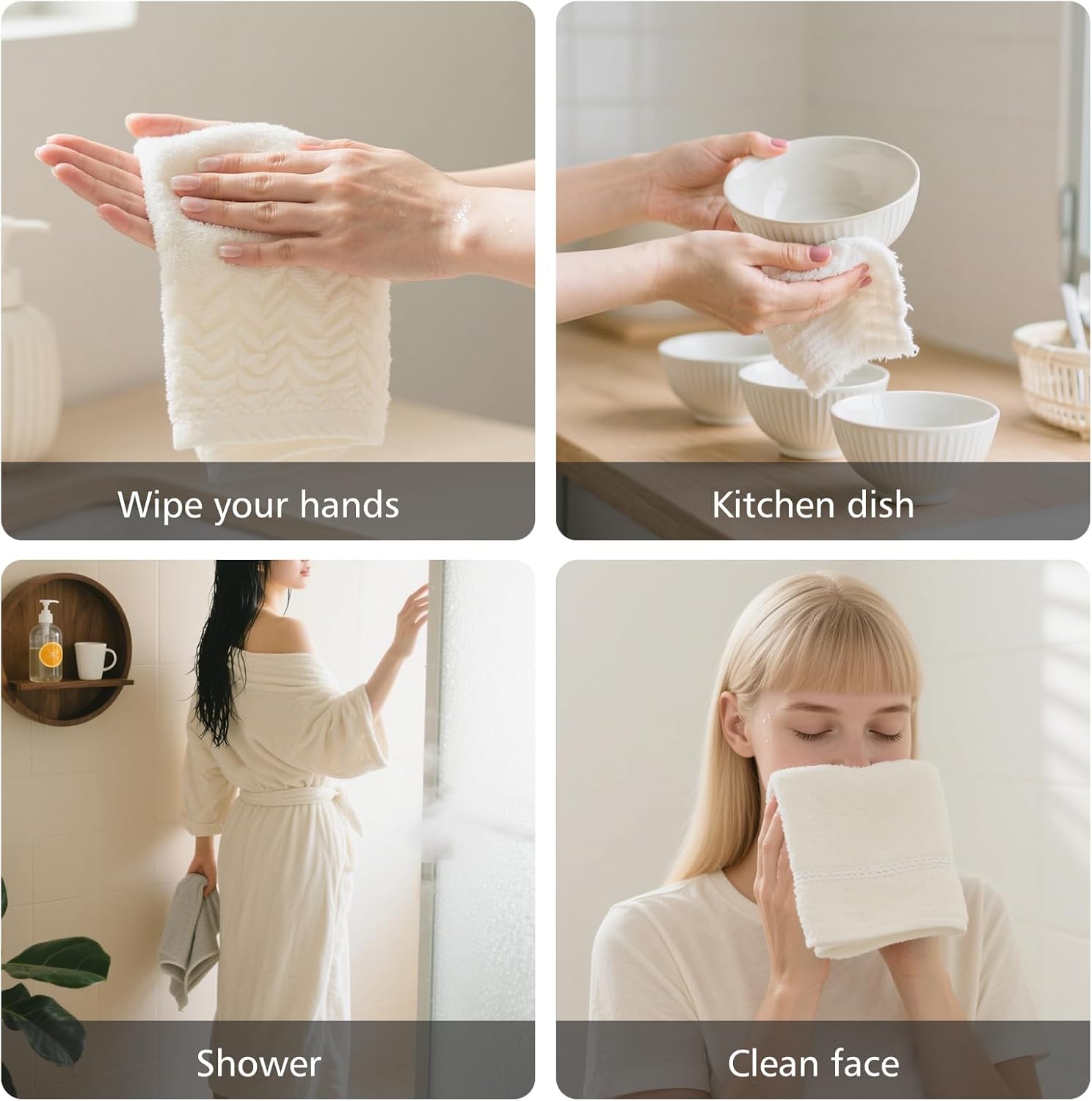 HEAVYWOOD Hand Towels Set of 4 Striped 100% Cotton Reversible, Soft & Absorbent Decorative Hand Towel for Bathroom Clearance (Black/White Stripe, 4Packs)