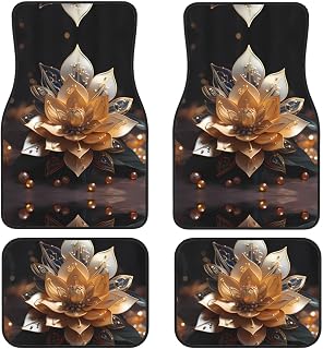 Juego de 4 alfombrillas para coche, diseño de flor de loto delicada, color blanco, a prueba de polvo, resistente a las manchas, decoración interior del coche, alfombrillas antideslizantes para