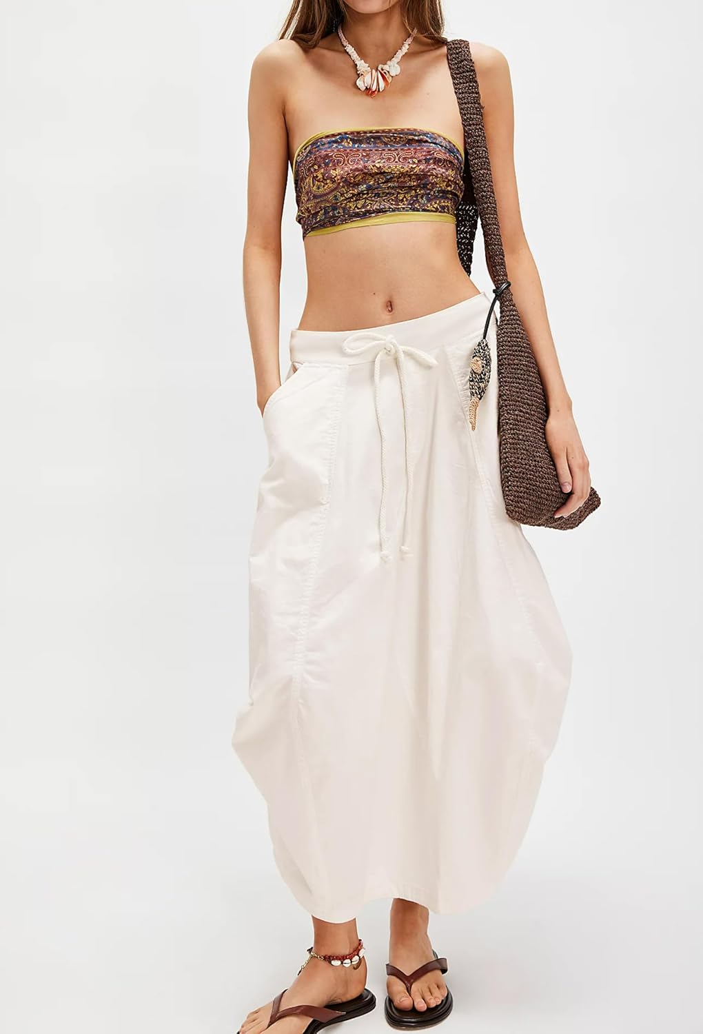 TERIVEEK Women Poplin Midi Skirt Baggy Summer Mid Rise Parachute Skirt Y2k Cargo Maxi Long Skirt with Pockets Streetwear