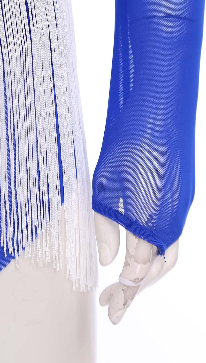 Hularka Women's Long Sleeve Figure Ice Skating Dress Irregular Hem Side with Fringe Leotard Bodysuit Dress