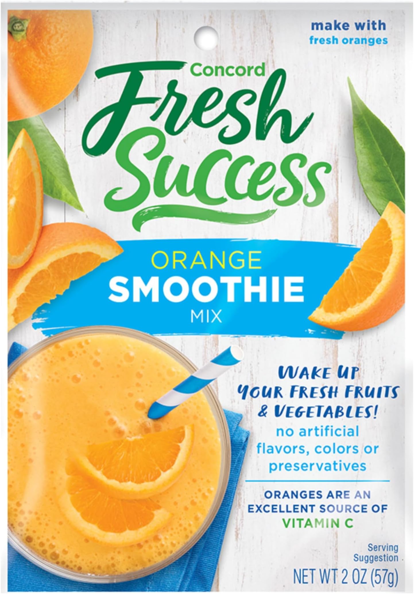 Concord Foods Orange Smoothie Mix - Citrus Flavor with No Artificial Flavors, Colors, or Preservatives - Ideal Fresh Fruit Smoothies - 2 oz Pouch for Healthy Smoothies