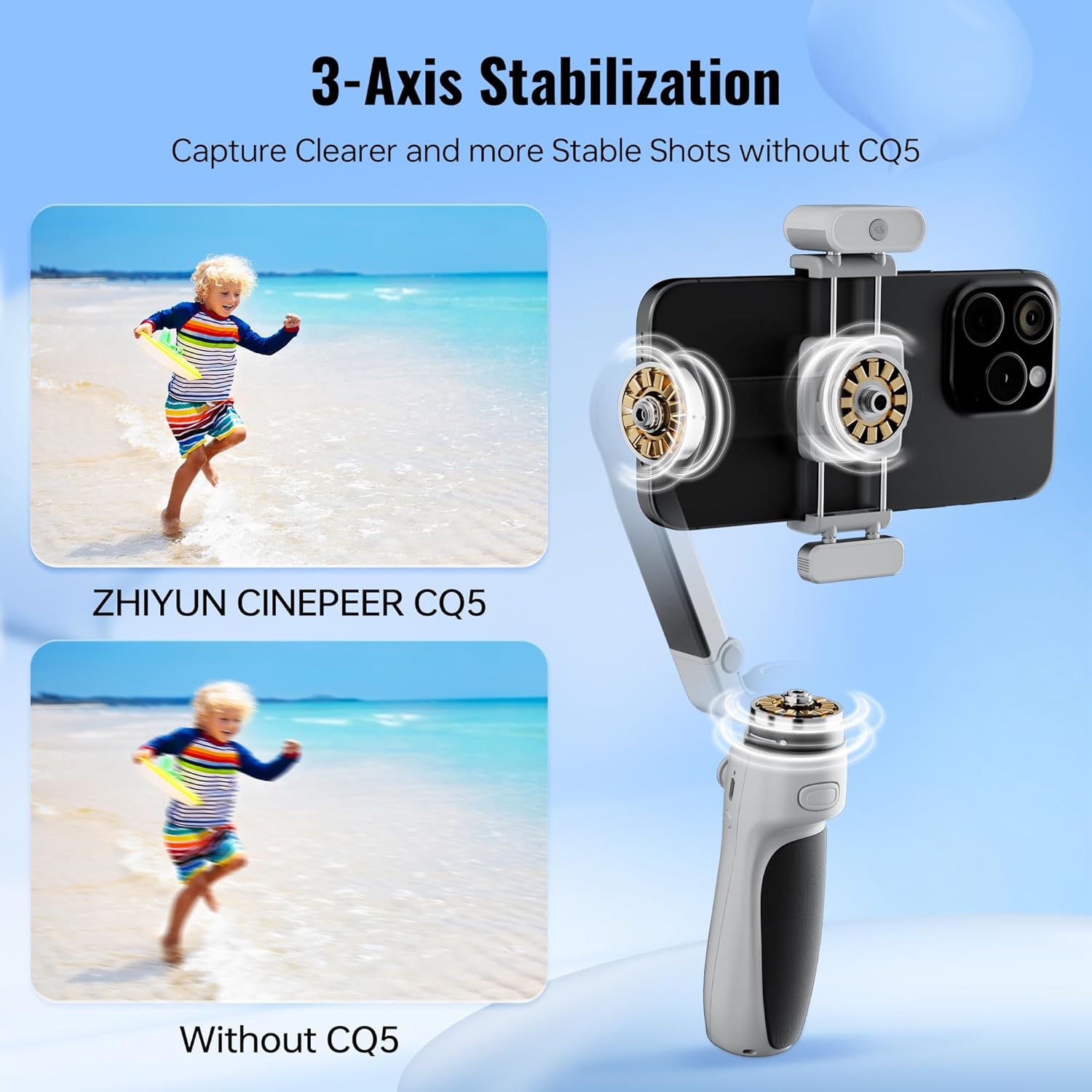 ZHIYUN CINEPEER CQ5 Combo 3-Axis Stabilizer for iPhone, Android Smartphones with AI Face Tracking, Fill Light, Compact & Portable, 11-Hour Battery