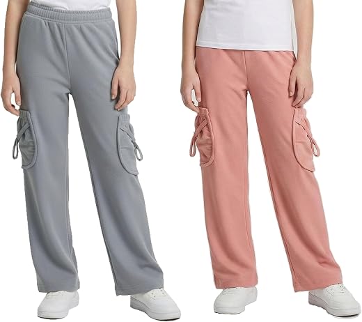 STARLATH Girls Pants and Trousers for Kids, Multicolor Girls Stretchable Trackpants and Lowers Combo (Pack of 2)