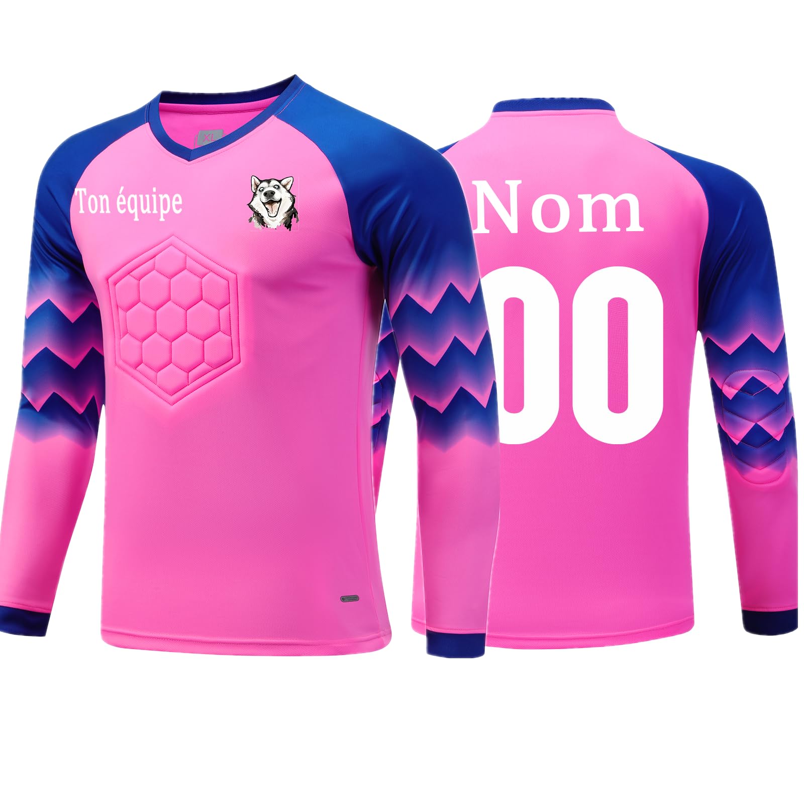 OPUTWDF Maillot Gardien de But Personnalisé pour Enfants et Adultes, Unisex, Rose, Manche Longue, Coupe Ajustée, Rembourrage, Football