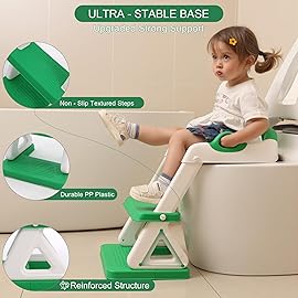 Potty Training Seat - Toddlers Potty Training Toilet with Step Stool Ladder, Toddler Toilet Seat for Kids Boys Girls, Upgrade Training Ladder with Anti-Slip Pads, Comfortable, Safe (Green