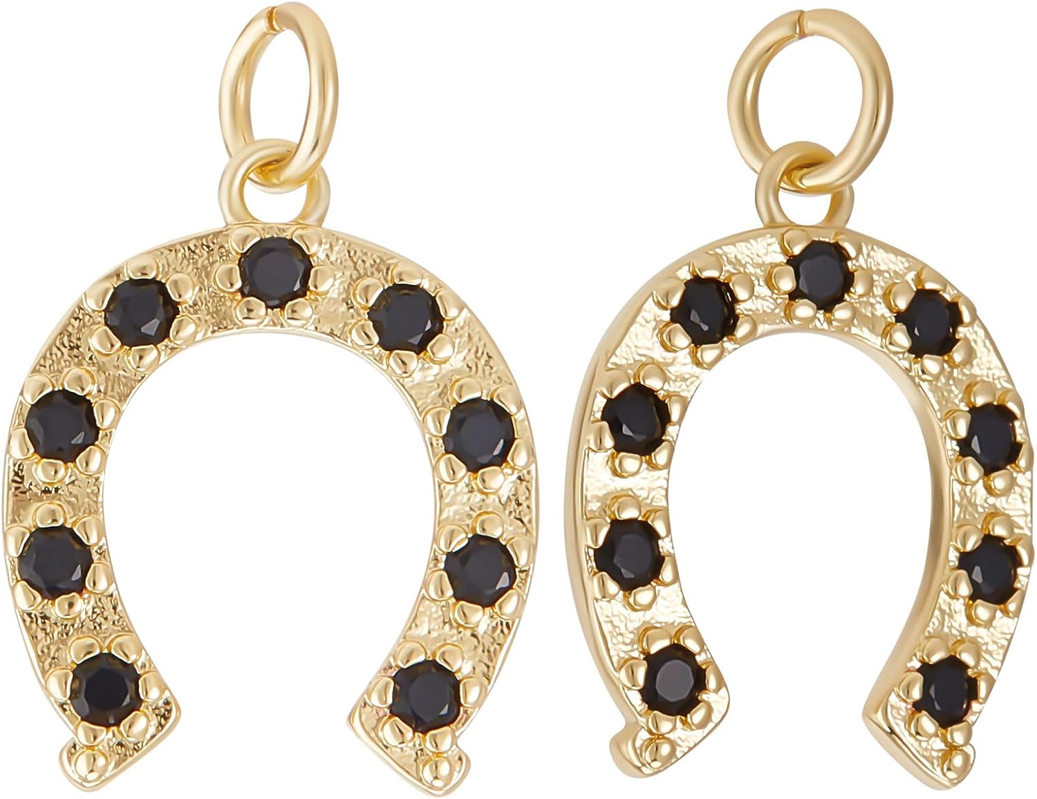 Beebeecraft 1 Box 8Pcs Horseshoe Charms 18K Gold Plated Black Cubic Zircon Western Lucky U Shape Horseshoe Pendants Charms with Jump Ring for Jewelry Necklace Bracelet Making