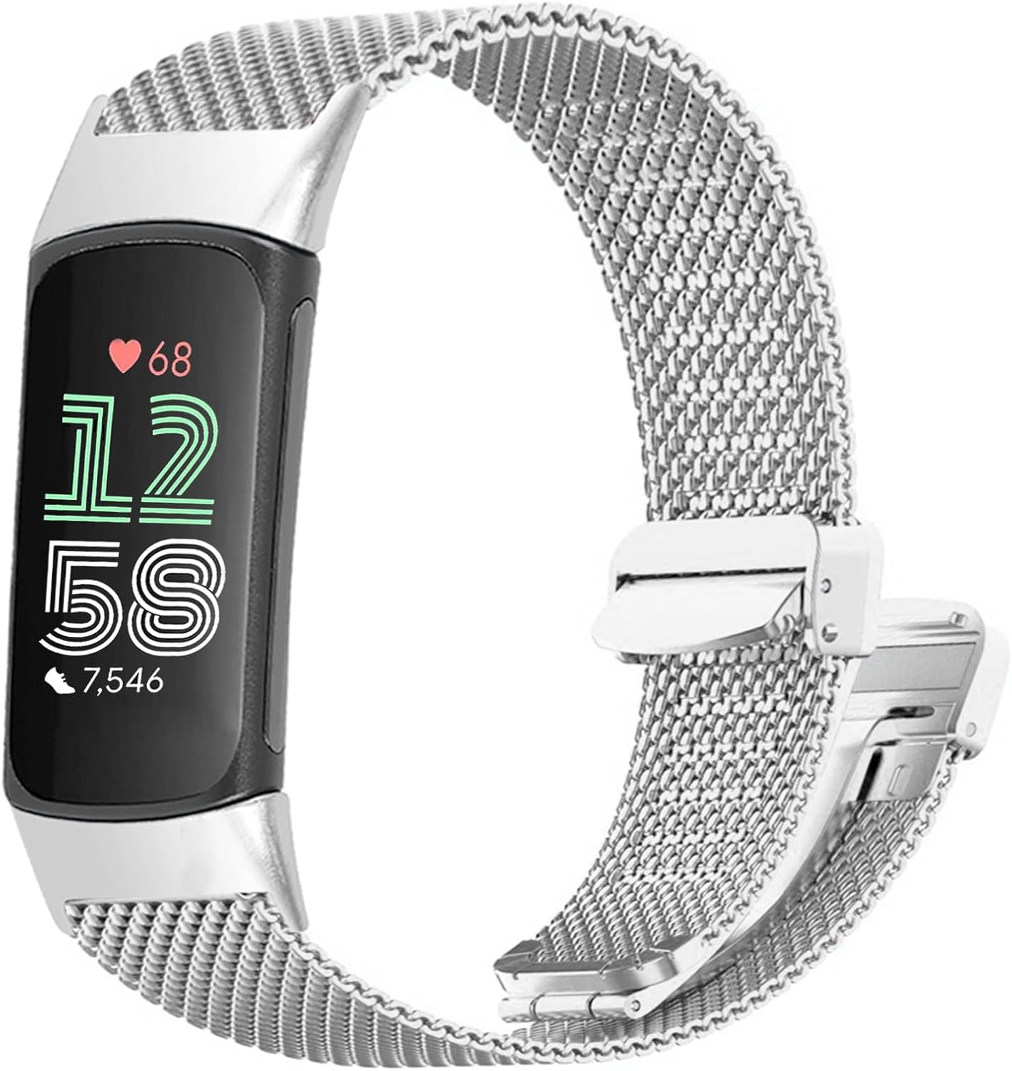 Replacement Watch Band Compatible for Fitbit Charge 6,Magnetic Buckle Design,Stainless Steel Mesh Style Replacement Strap,Adjustable Wristband for Men Women