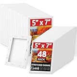 ESRICH Stretched Canvas for Painting 5x7, 48 Pack Small Canvases for Painting 5/8
