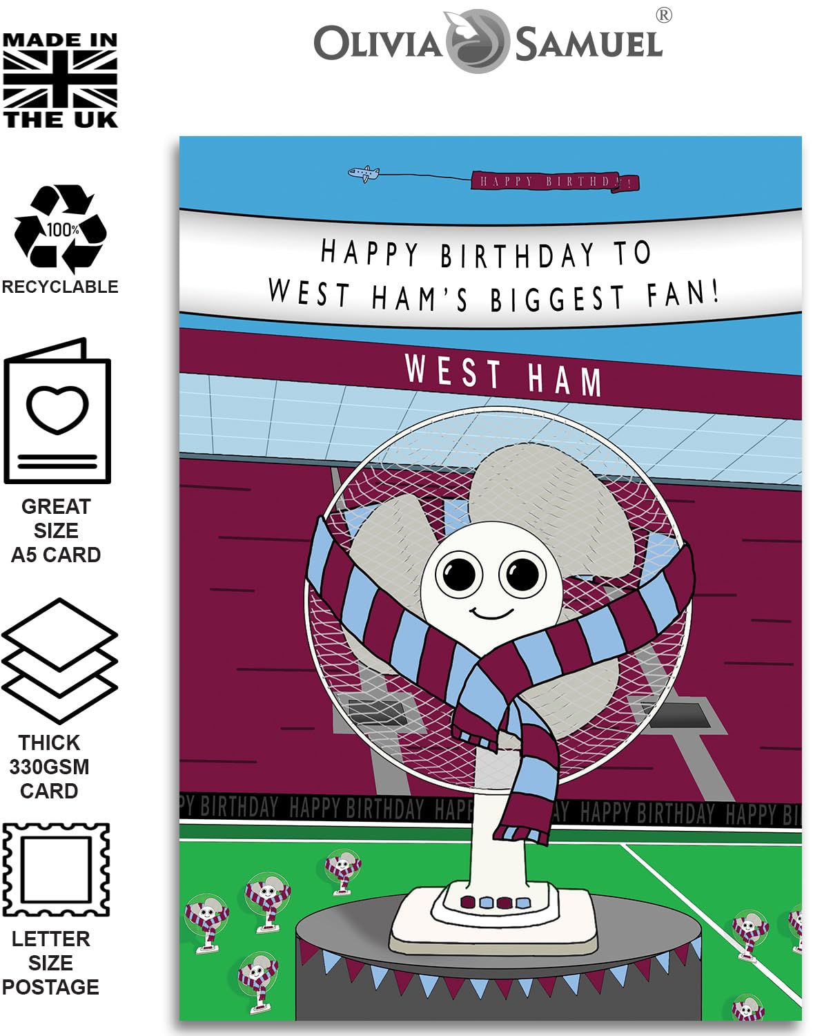 Biglietto Auguri Compleanno Olivia Samuel Per Tifosi Fulham - Formato A5, Carta 300g/m², Con Busta, Illustrazione Originale Tom Price