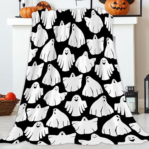 JOOCAR Manta de fantasma de Halloween, divertida manta con temática de Halloween en blanco y negro, acogedora manta suave y ligera de franela de disponible en Yaxa Peru