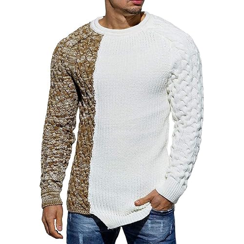 Men's Pullover Sweaters Winter Ribbed Knitted Color Block Comfort Stylish Twisted Long Sleeve Sweater