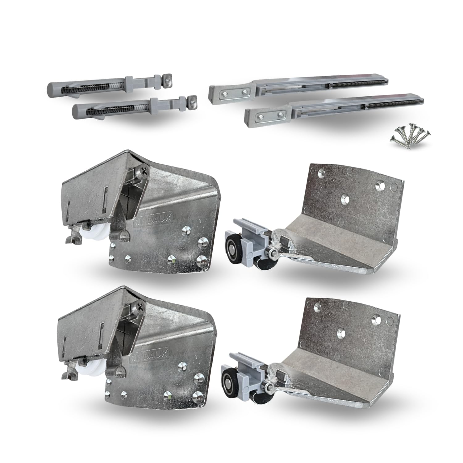 INDAUX Kit Sostituzione Rotelle per Armadio Scorrevole - Carrelli di Ricambio Nichelati e Ferramenta del SISTEMA-4 (Kit Ferramenta Per Anta Esterna)