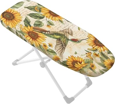 Sunflower Hummingbird Ironing Board Cover, 14x24 Inches Iron Board Cover Small Size Heat and Dust Resistant Iron Cover for Boards, Easy Installation
