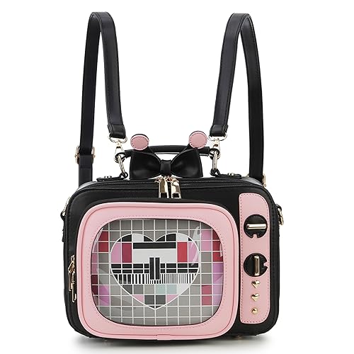 ENJOININ Retro TV Shaped Ita Bag Backpack Small Pin Display Bag with Inserts Cute Ita Crossbody Bag for Enamel Pins Display - Pink