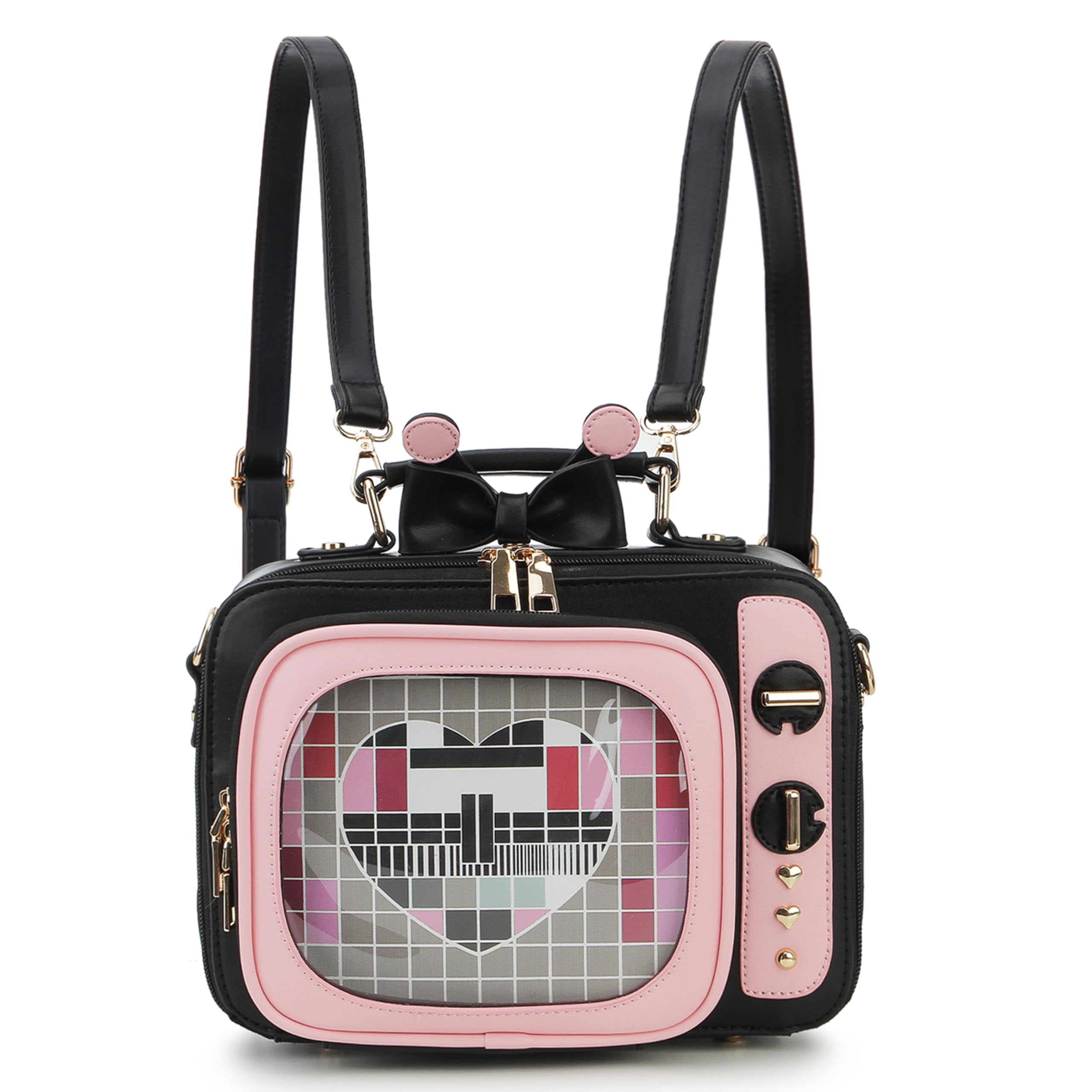 Sac à Dos Ita Bag Forme Télévision Rétro Pour Femmes - Fenêtres Transparentes Pour Afficher Badges Anime Et Pins - Style Unique Et Rétro
