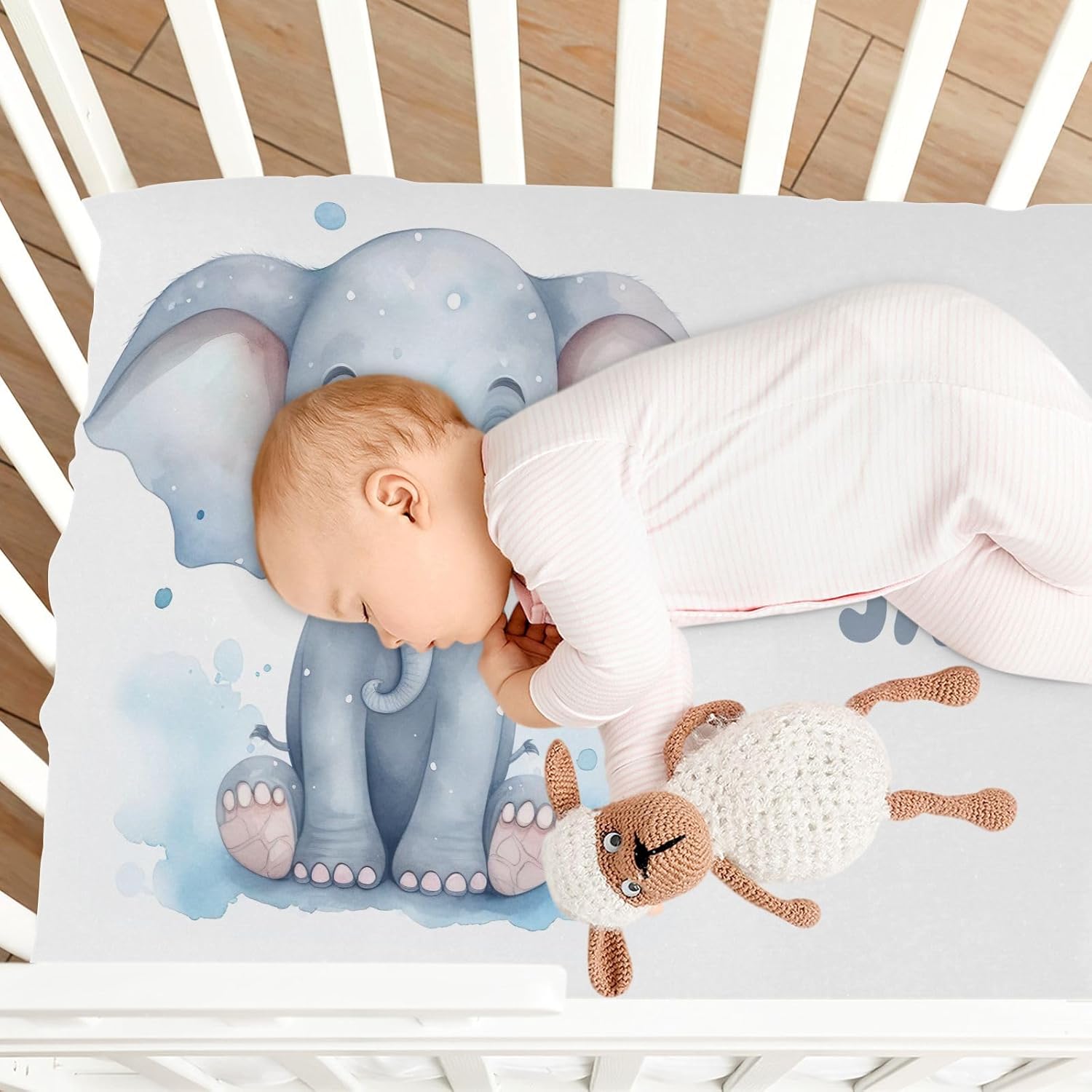 Cute Baby Elephant Custom Fitted Crib Sheet for Pack and Play Personalized Playard Sheet for Daycare with Soft and Breathable Material Cradle Sheets for Girls Boys Baby