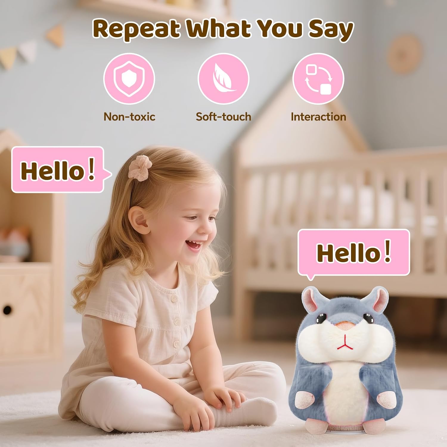 SANJOIN Kids Toddler Toys for Ages 2-4, Talking Hamster Repeats What You Say for Boys Girls, Interactive Plush Repeating Toy Gifts for 2 3 4 5 6 8 Year Old Boy Girl Birthday Gift (Gray)