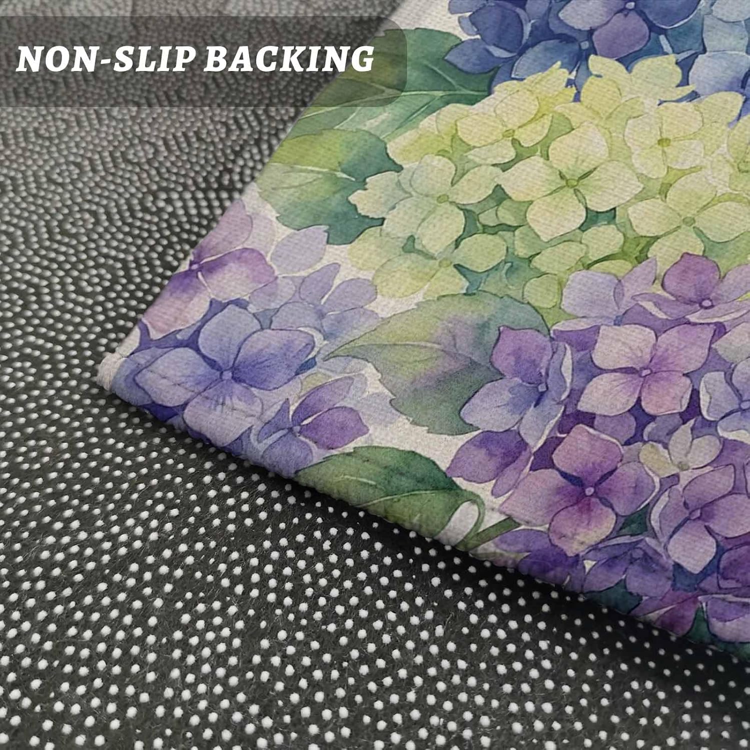 Kitchen Mats for Floor Summer Hydrangea Butterfly Washable Non Slip Kitchen Rugs 1PCS, Pastoral Colorful Flower Retro Linen Absorbent Standing Mats for Sink Bathroom Office Living Room 15.7x47.2in