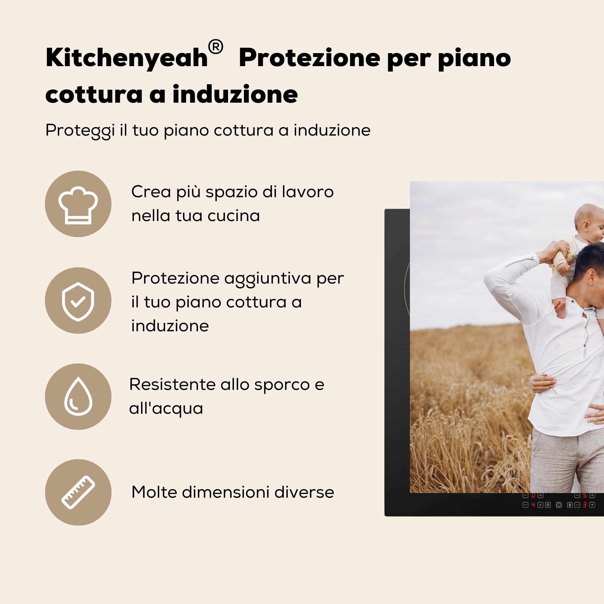 KitchenYeah© Copri Piano Cottura Personalizzato 52L x 60B cm Coprifornelli La vostra Foto Tappetino per Induzione Fornello Tutto per la Cucina