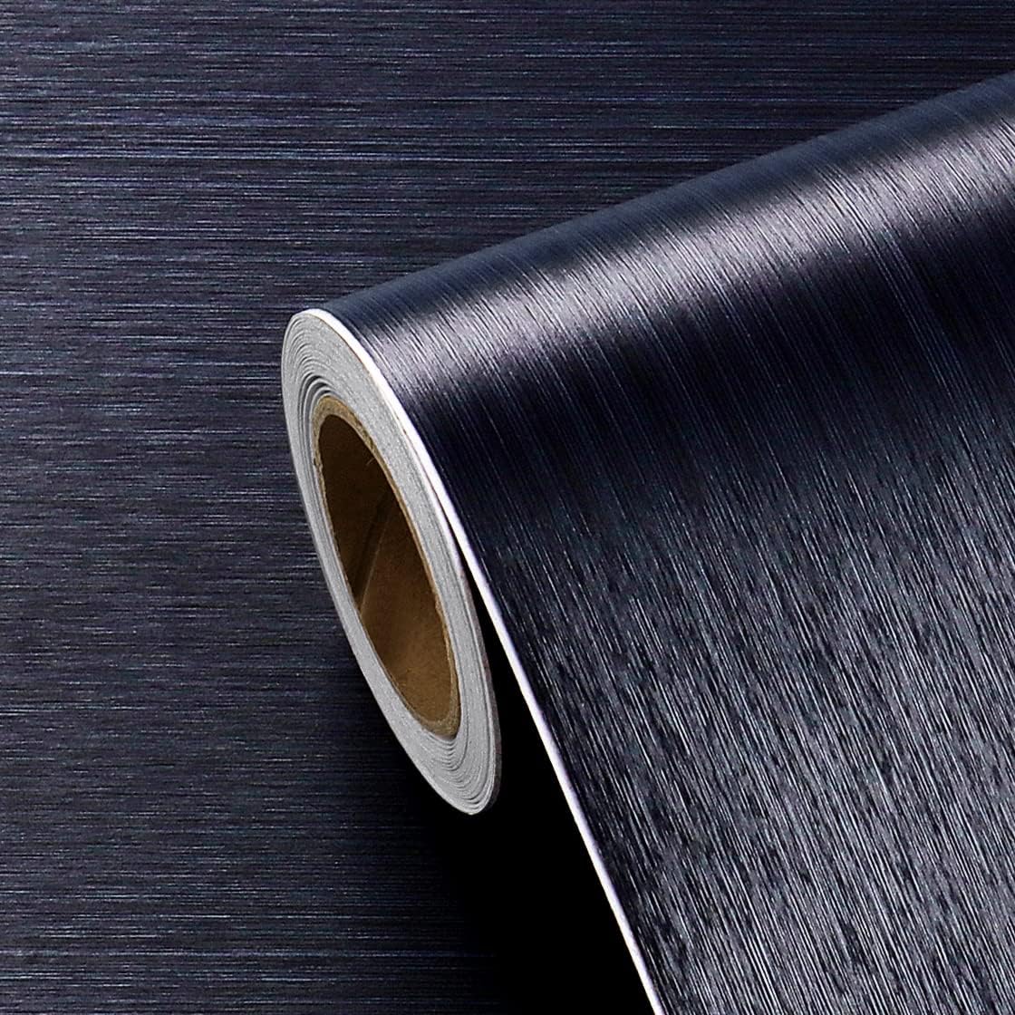 FunStick Navy Blue Contact Paper for Cabinets Countertops - Waterproof Self Adhesive Peel and Stick Wallpaper - Removable Brushed Blue for Walls Shelves 15.8"x78.8"
