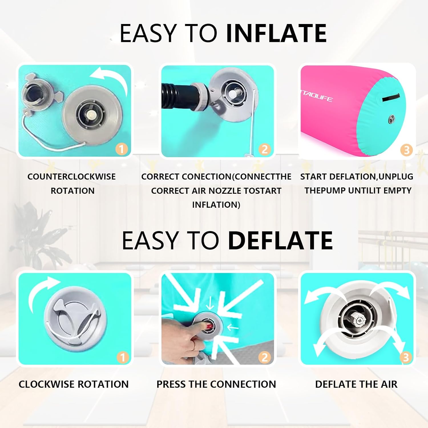 Gymnastics Air Roller Air Barrel, Inflatable Tumble Roller Mat, Air Roller Gymnastics Barrel Kids Back Somersault Backbend Trainer for Yoga Training Cheerleading Home Use