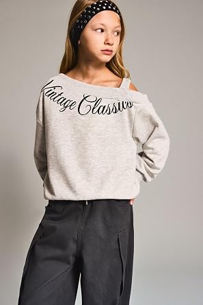 DeFacto Asimetrik Omzu Açık Baskılı Sweatshirt Kız Çocuk