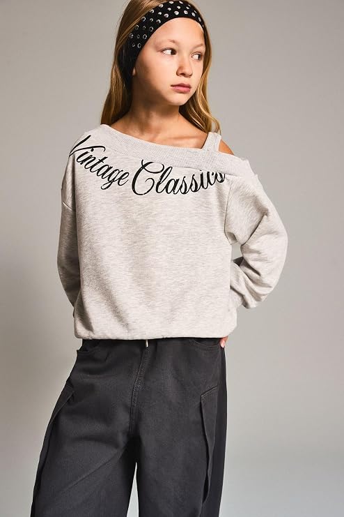 DeFacto Asimetrik Omzu Açık Baskılı Sweatshirt Kız Çocuk