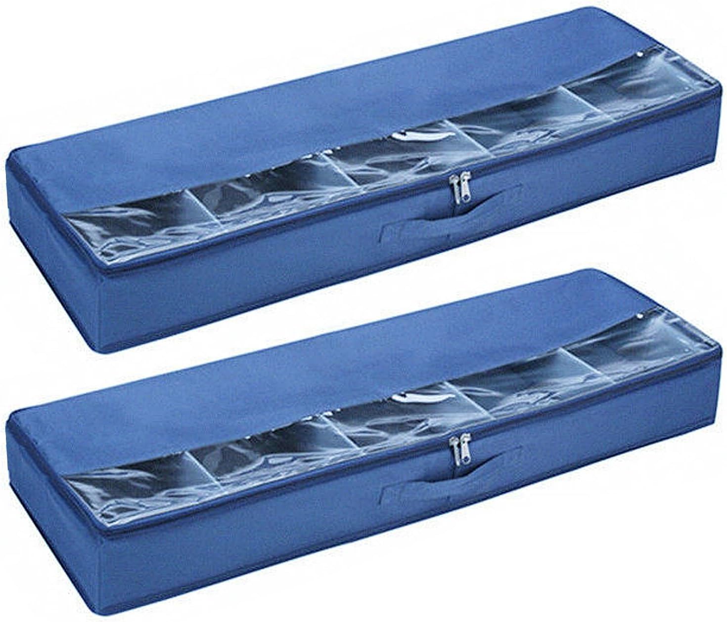 2 Pack Under Bed Storage Boxes with Lid, Foldable Under Bed Storage Containers with Zipper, Transparent Window, for Clothes, Blanket, Toys, Shoes(Blue,80x26x10cm/31x10x4in)