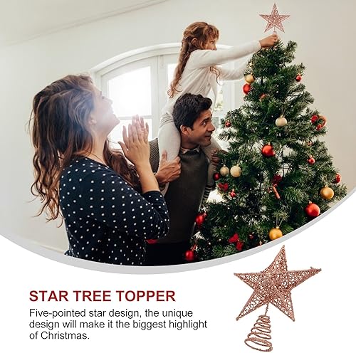 Miniatura 8 de NOLITOY Estrella para árbol de Navidad de 8 pulgadas, estrella de metal dorado rosa con purpurina para árbol de Navidad, decoración del hogar