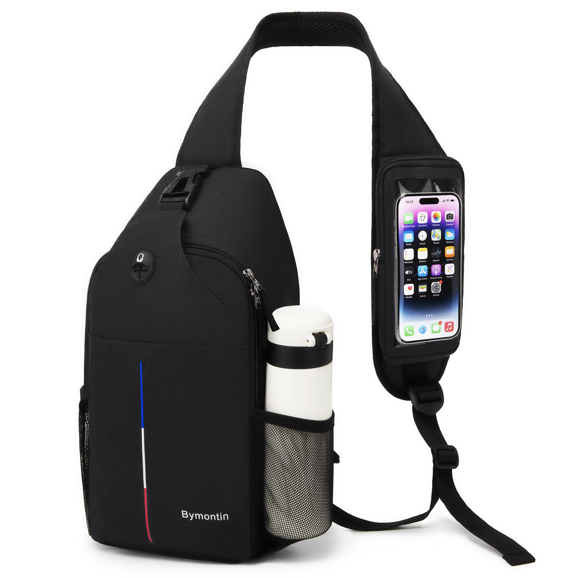 Crossbody Sling Backpack with Touch Screen Phone Pocket, Chest Bag for Commuting and Daily Use