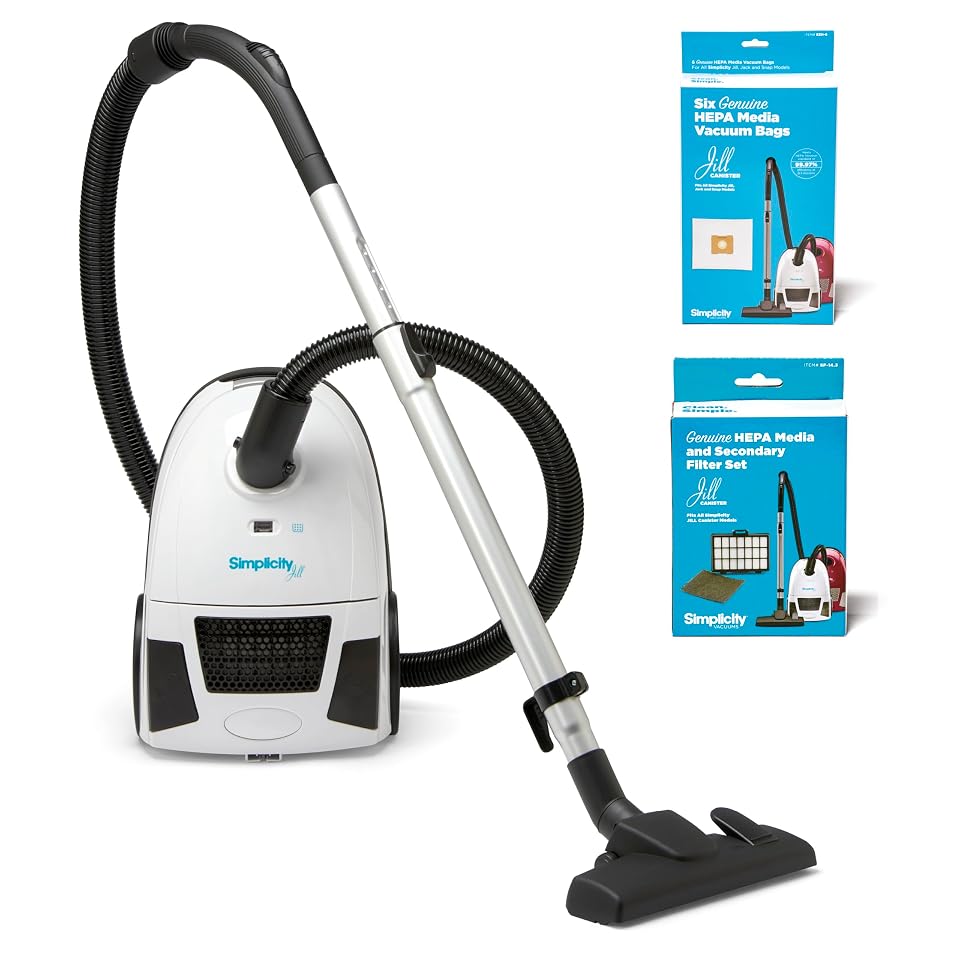 Simplicity Vacuums Jill Canister | Type Z Bags & Filter Set Bundle | Low Pile Rug & Wood Floor Vac | Dual-Certified HEPA Vacuum Filter & Bag | Stairs Vacuum Canister